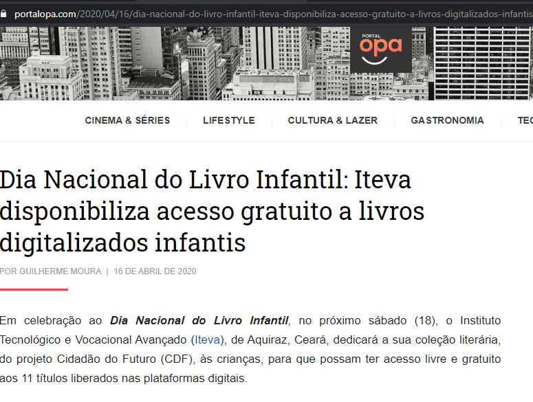 Dia Nacional do Livro Infantil: Iteva disponibiliza acesso gratuito a livros digitalizados infantis