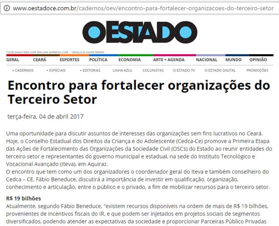 1º Encontro para Fortalecimento das Organizações da Sociedade Civil - OSC é matéria no Jornal O Estado