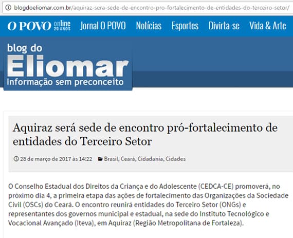 Encontro de Fortalecimento das Organizações da Sociedade Civil é pauta no Blog do Eliomar