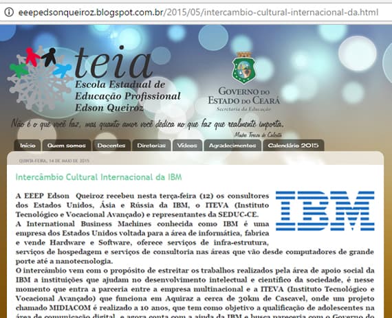 Intercâmbio internacional da IBM na EEEP Edson Queiroz é divulgado no blogger da escola