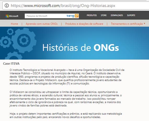 Case Iteva é matéria no site da Microsoft