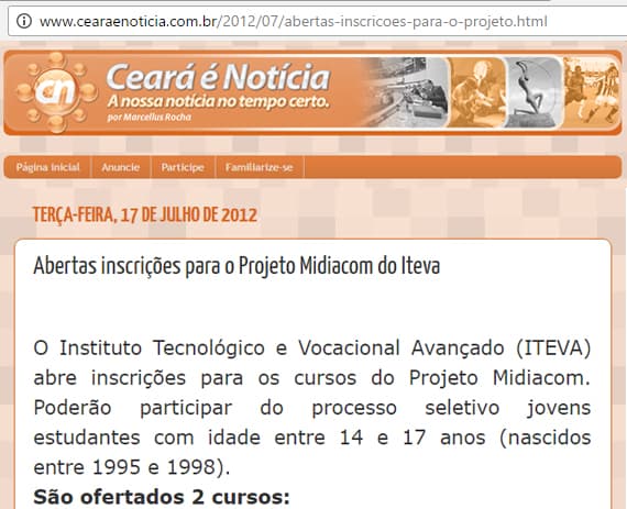Ceará é Notícia divulga os cursos do Iteva